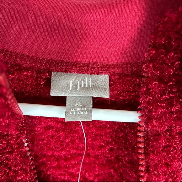 J Jill NWT Teddy Full Zip Up Sweater Women’s XL Ruby Red Textured Soft Cozy - Picture 5 of 11